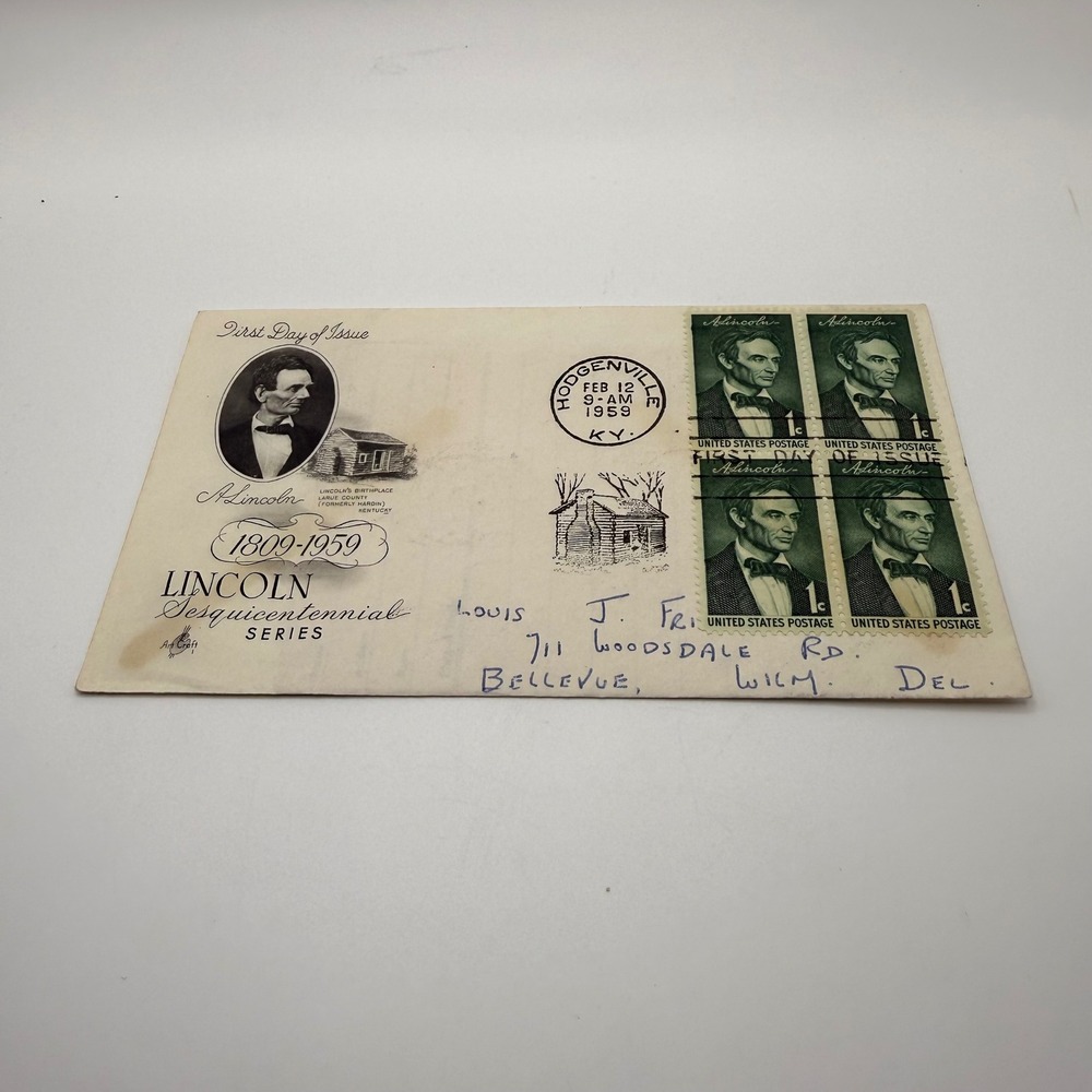 1959 Lincoln Sesquicentennial First Day of Issue FDC ArtCraft Hodgenville KY